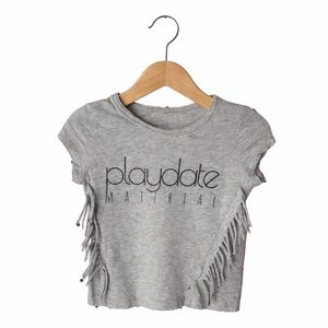 Playdate Material Fringe Graphic Tee Girls 2T Gray Boutique T-Shirt Small Shop